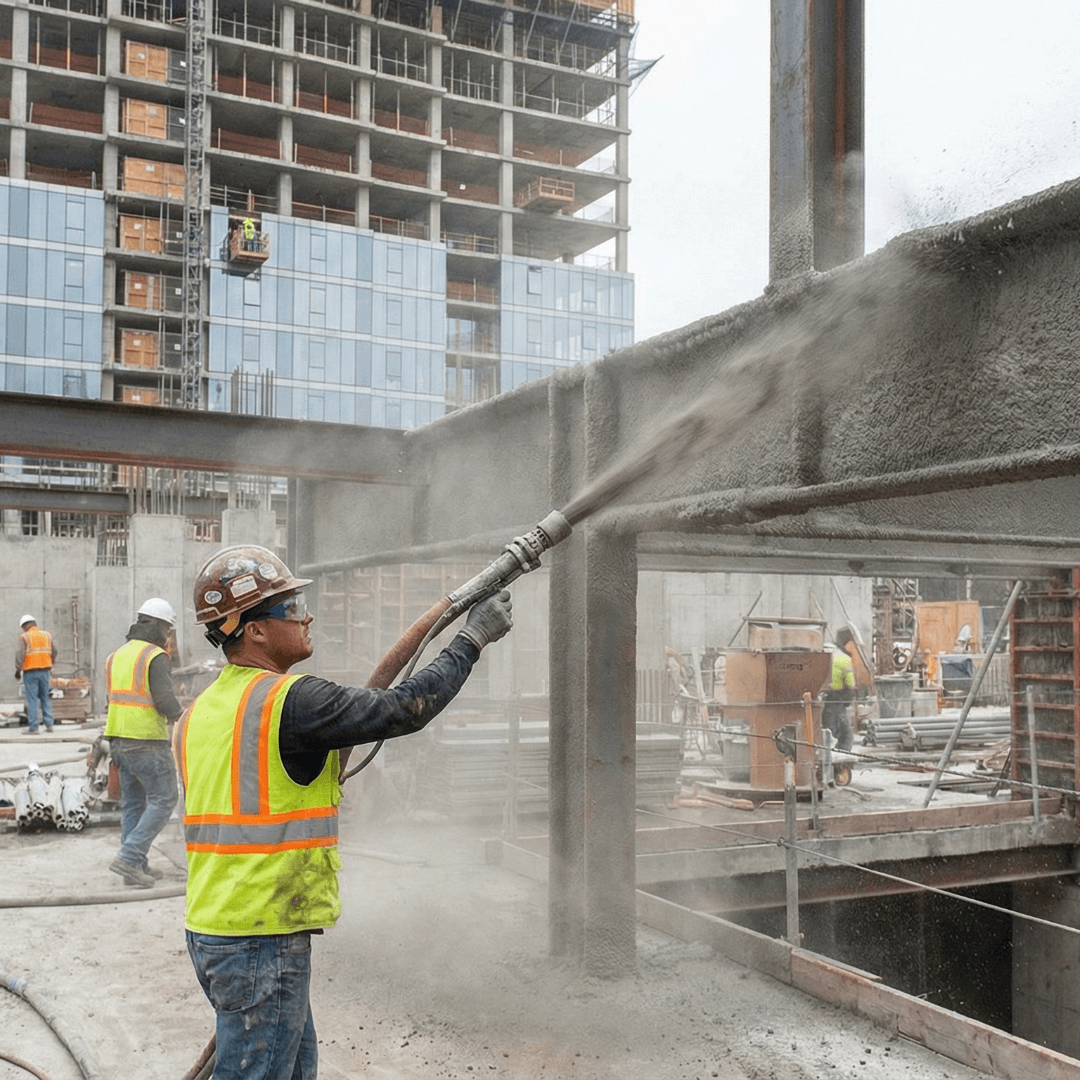 workman spraying fireproofing