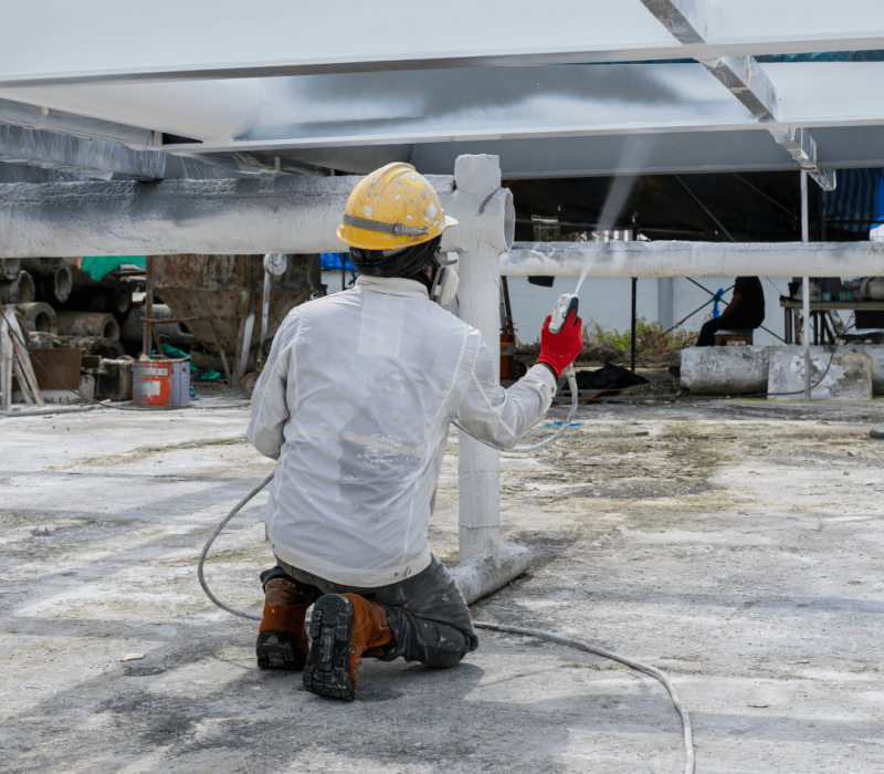 structural steel fireproof spraying jobsite