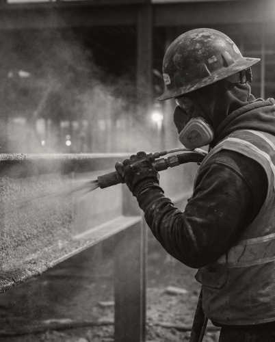 structural steel fireproofing workman