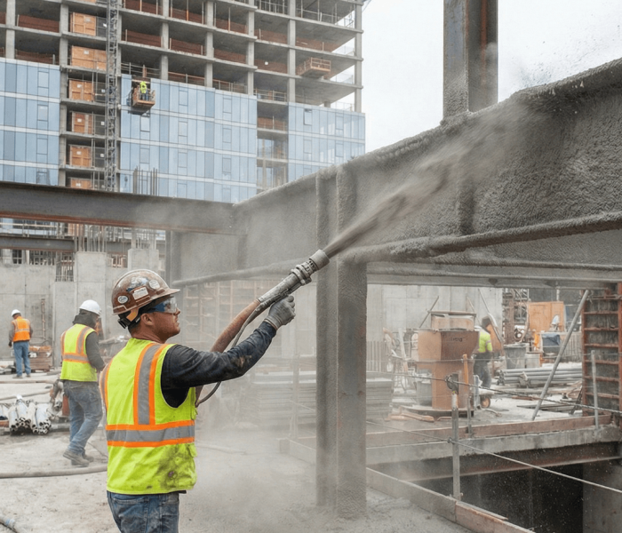 workman spraying fireproofing